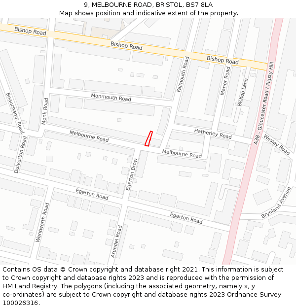 9, MELBOURNE ROAD, BRISTOL, BS7 8LA: Location map and indicative extent of plot