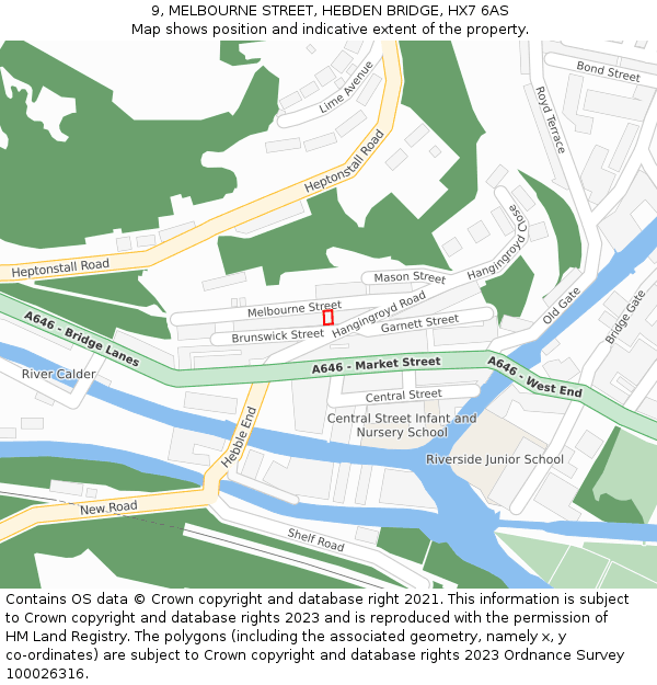 9, MELBOURNE STREET, HEBDEN BRIDGE, HX7 6AS: Location map and indicative extent of plot