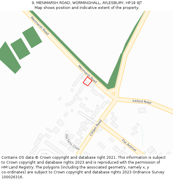 9, MENMARSH ROAD, WORMINGHALL, AYLESBURY, HP18 9JT: Location map and indicative extent of plot