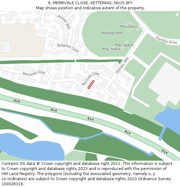 9, MERRIVALE CLOSE, KETTERING, NN15 6FY: Location map and indicative extent of plot