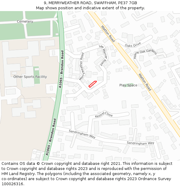 9, MERRYWEATHER ROAD, SWAFFHAM, PE37 7GB: Location map and indicative extent of plot