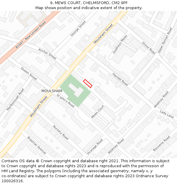 9, MEWS COURT, CHELMSFORD, CM2 9PF: Location map and indicative extent of plot