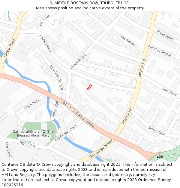 9, MIDDLE ROSEWIN ROW, TRURO, TR1 1EL: Location map and indicative extent of plot