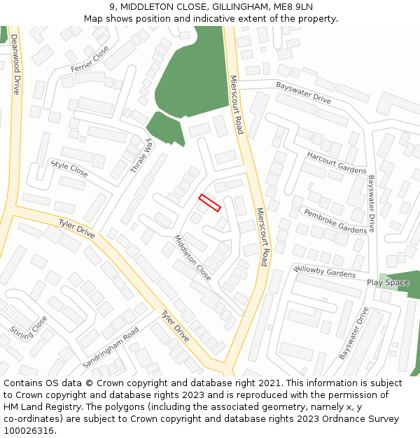 9, MIDDLETON CLOSE, GILLINGHAM, ME8 9LN: Location map and indicative extent of plot