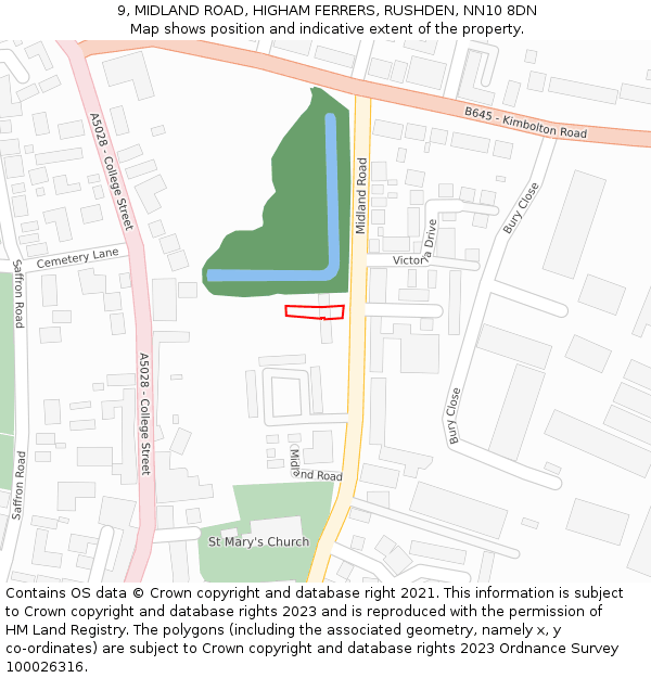 9, MIDLAND ROAD, HIGHAM FERRERS, RUSHDEN, NN10 8DN: Location map and indicative extent of plot