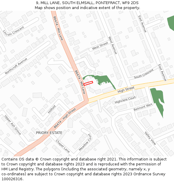 9, MILL LANE, SOUTH ELMSALL, PONTEFRACT, WF9 2DS: Location map and indicative extent of plot