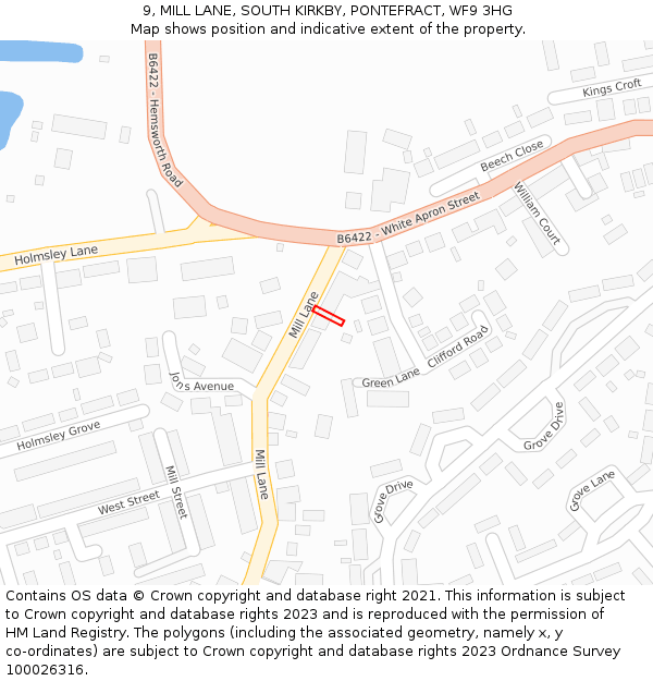 9, MILL LANE, SOUTH KIRKBY, PONTEFRACT, WF9 3HG: Location map and indicative extent of plot