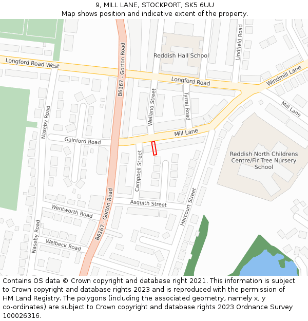 9, MILL LANE, STOCKPORT, SK5 6UU: Location map and indicative extent of plot