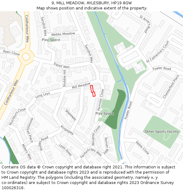 9, MILL MEADOW, AYLESBURY, HP19 8GW: Location map and indicative extent of plot