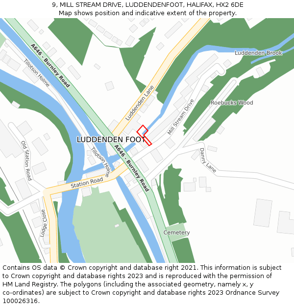 9, MILL STREAM DRIVE, LUDDENDENFOOT, HALIFAX, HX2 6DE: Location map and indicative extent of plot