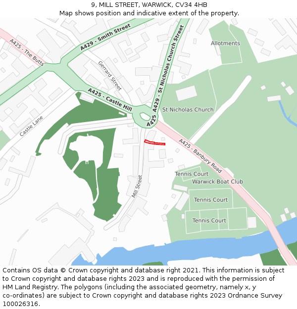 9, MILL STREET, WARWICK, CV34 4HB: Location map and indicative extent of plot