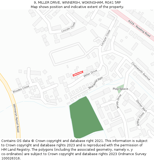 9, MILLER DRIVE, WINNERSH, WOKINGHAM, RG41 5RP: Location map and indicative extent of plot