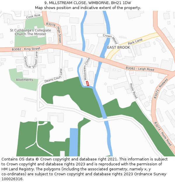 9, MILLSTREAM CLOSE, WIMBORNE, BH21 1DW: Location map and indicative extent of plot