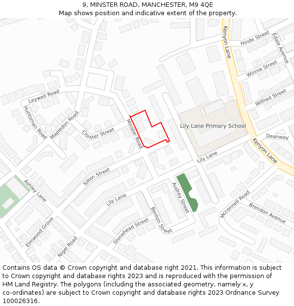 9, MINSTER ROAD, MANCHESTER, M9 4QE: Location map and indicative extent of plot