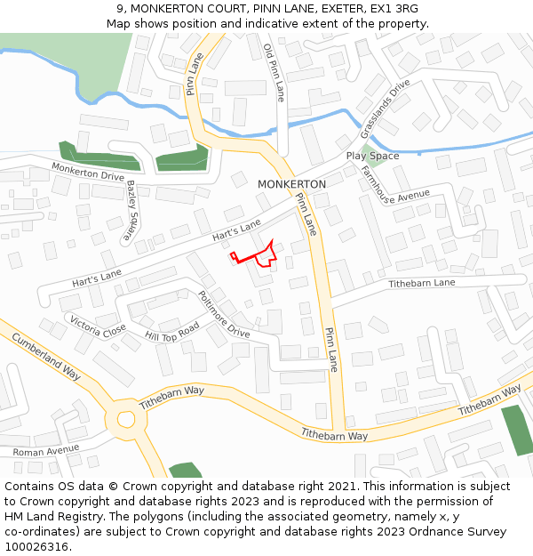 9, MONKERTON COURT, PINN LANE, EXETER, EX1 3RG: Location map and indicative extent of plot