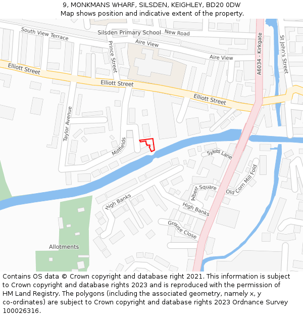 9, MONKMANS WHARF, SILSDEN, KEIGHLEY, BD20 0DW: Location map and indicative extent of plot