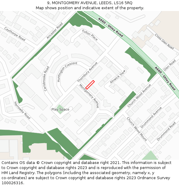 9, MONTGOMERY AVENUE, LEEDS, LS16 5RQ: Location map and indicative extent of plot