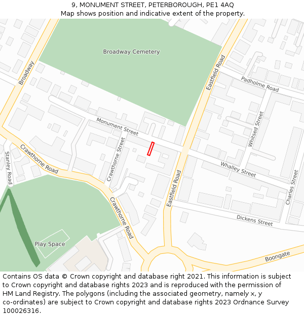 9, MONUMENT STREET, PETERBOROUGH, PE1 4AQ: Location map and indicative extent of plot