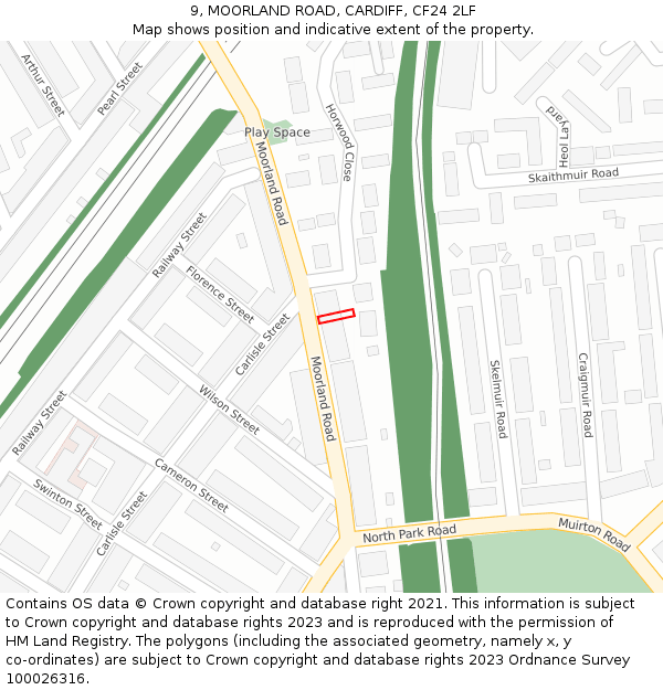 9, MOORLAND ROAD, CARDIFF, CF24 2LF: Location map and indicative extent of plot