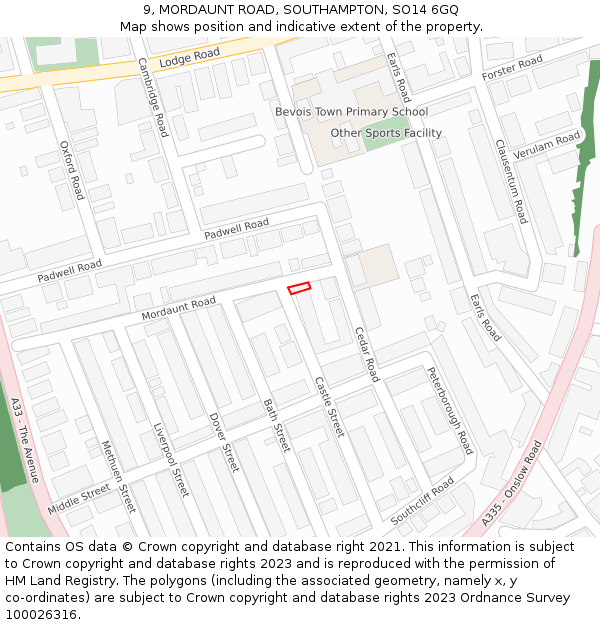 9, MORDAUNT ROAD, SOUTHAMPTON, SO14 6GQ: Location map and indicative extent of plot