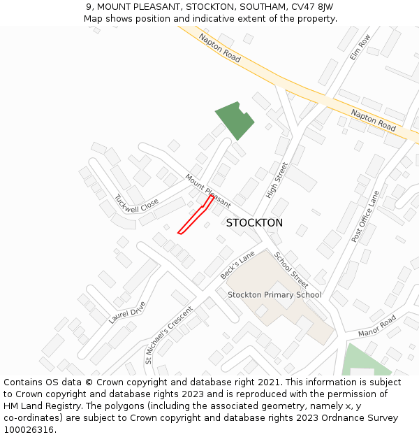 9, MOUNT PLEASANT, STOCKTON, SOUTHAM, CV47 8JW: Location map and indicative extent of plot