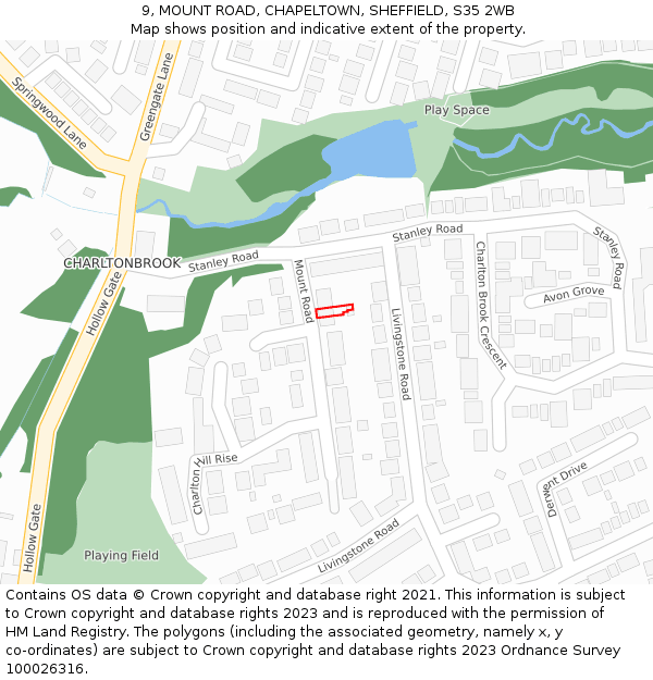 9, MOUNT ROAD, CHAPELTOWN, SHEFFIELD, S35 2WB: Location map and indicative extent of plot