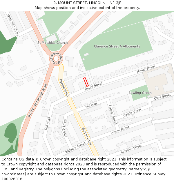 9, MOUNT STREET, LINCOLN, LN1 3JE: Location map and indicative extent of plot