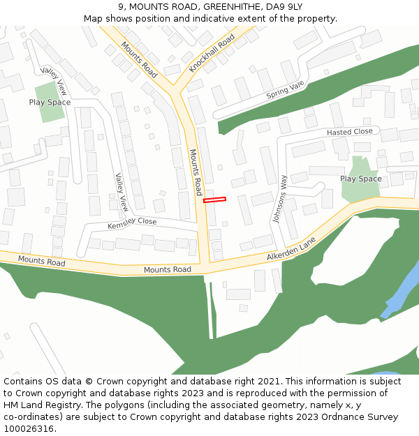 9, MOUNTS ROAD, GREENHITHE, DA9 9LY: Location map and indicative extent of plot