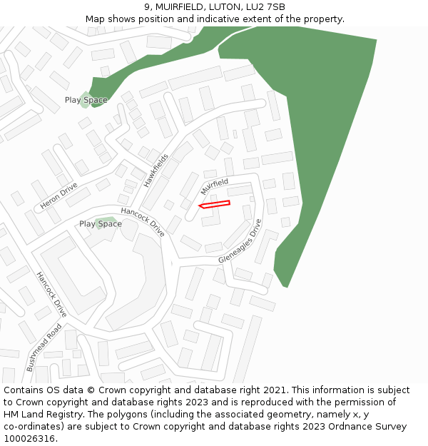9, MUIRFIELD, LUTON, LU2 7SB: Location map and indicative extent of plot