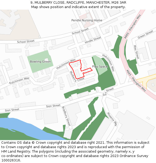 9, MULBERRY CLOSE, RADCLIFFE, MANCHESTER, M26 3AR: Location map and indicative extent of plot