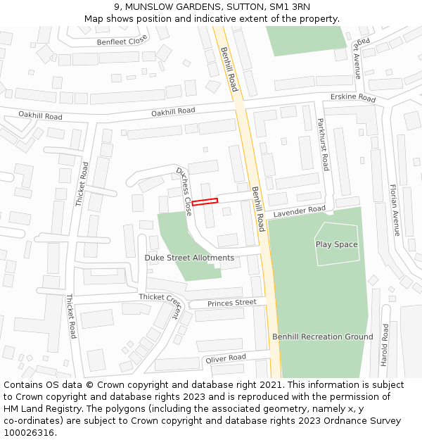 9, MUNSLOW GARDENS, SUTTON, SM1 3RN: Location map and indicative extent of plot
