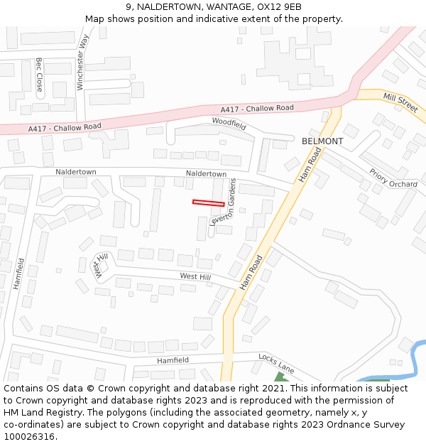 9, NALDERTOWN, WANTAGE, OX12 9EB: Location map and indicative extent of plot