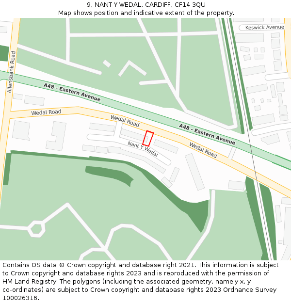 9, NANT Y WEDAL, CARDIFF, CF14 3QU: Location map and indicative extent of plot
