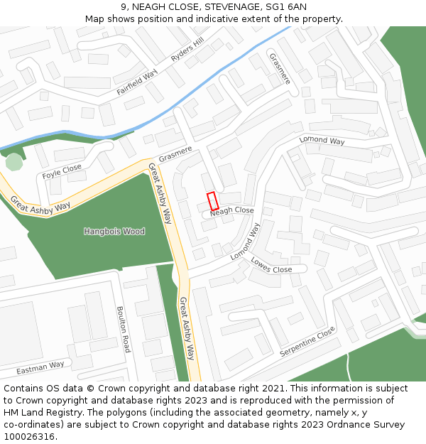 9, NEAGH CLOSE, STEVENAGE, SG1 6AN: Location map and indicative extent of plot