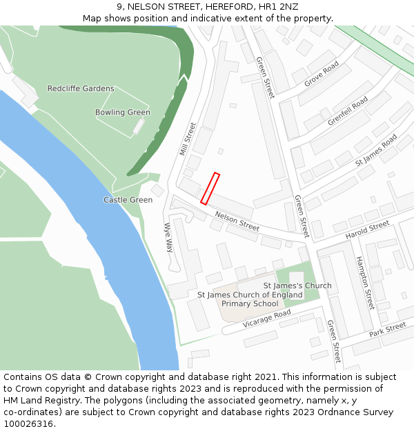 9, NELSON STREET, HEREFORD, HR1 2NZ: Location map and indicative extent of plot