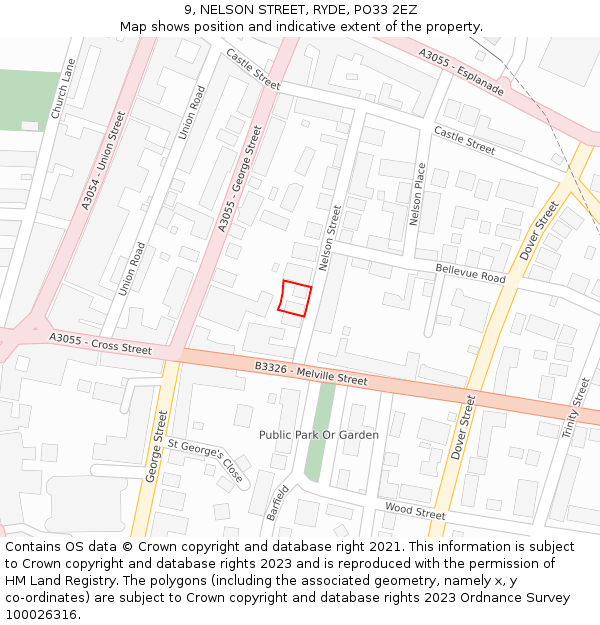 9, NELSON STREET, RYDE, PO33 2EZ: Location map and indicative extent of plot