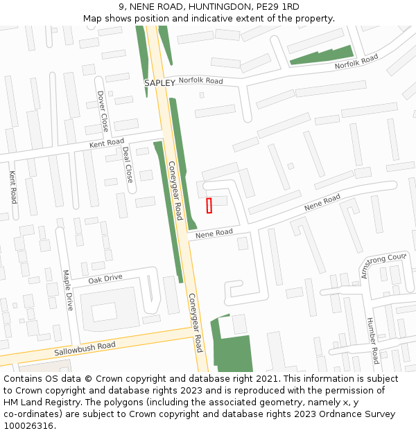 9, NENE ROAD, HUNTINGDON, PE29 1RD: Location map and indicative extent of plot