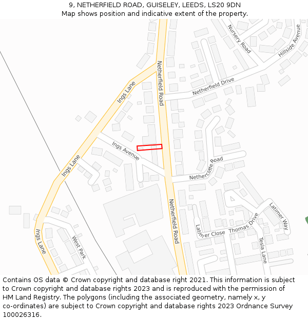 9, NETHERFIELD ROAD, GUISELEY, LEEDS, LS20 9DN: Location map and indicative extent of plot