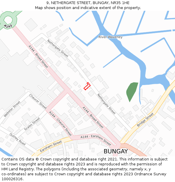 9, NETHERGATE STREET, BUNGAY, NR35 1HE: Location map and indicative extent of plot