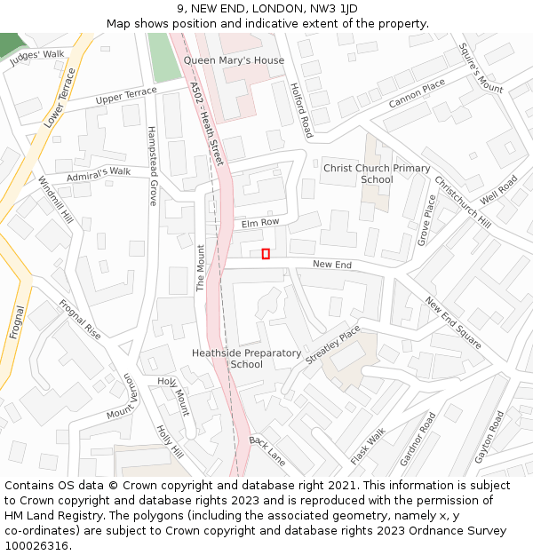9, NEW END, LONDON, NW3 1JD: Location map and indicative extent of plot