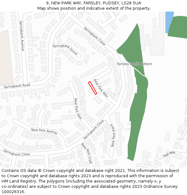9, NEW PARK WAY, FARSLEY, PUDSEY, LS28 5UA: Location map and indicative extent of plot