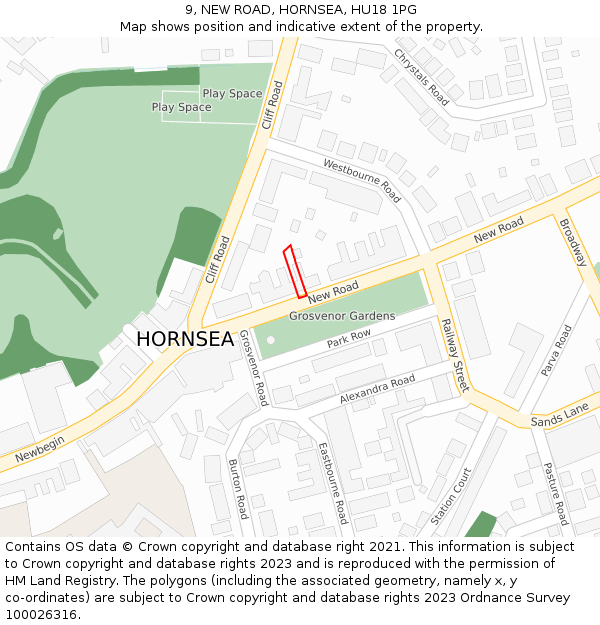 9, NEW ROAD, HORNSEA, HU18 1PG: Location map and indicative extent of plot