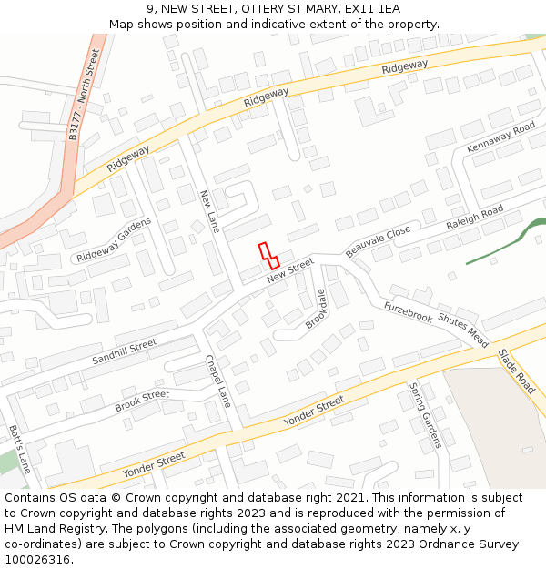 9, NEW STREET, OTTERY ST MARY, EX11 1EA: Location map and indicative extent of plot