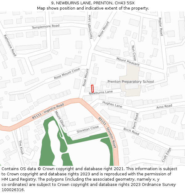 9, NEWBURNS LANE, PRENTON, CH43 5SX: Location map and indicative extent of plot