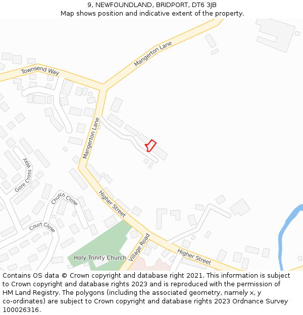 9, NEWFOUNDLAND, BRIDPORT, DT6 3JB: Location map and indicative extent of plot