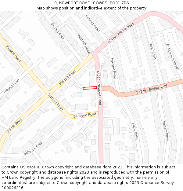 9, NEWPORT ROAD, COWES, PO31 7PA: Location map and indicative extent of plot