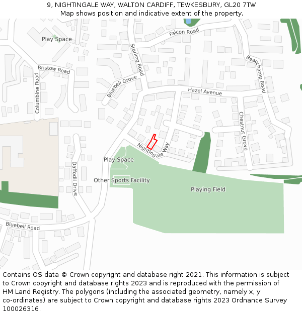 9, NIGHTINGALE WAY, WALTON CARDIFF, TEWKESBURY, GL20 7TW: Location map and indicative extent of plot
