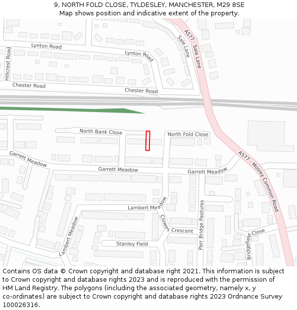 9, NORTH FOLD CLOSE, TYLDESLEY, MANCHESTER, M29 8SE: Location map and indicative extent of plot