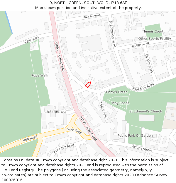 9, NORTH GREEN, SOUTHWOLD, IP18 6AT: Location map and indicative extent of plot