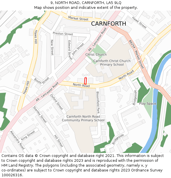 9, NORTH ROAD, CARNFORTH, LA5 9LQ: Location map and indicative extent of plot